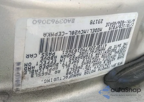 2000 Toyota Camry Le V6 z USA, uszkodzony, nr VIN 4T1BF22K7YU103661